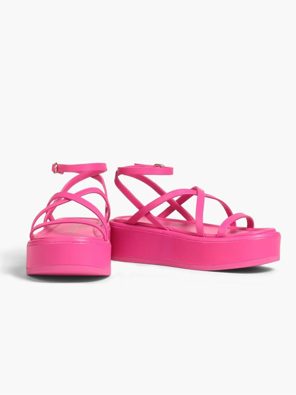 Stuart Weitzman Hot Pink Strappy Platform Sandals gold metal buckles